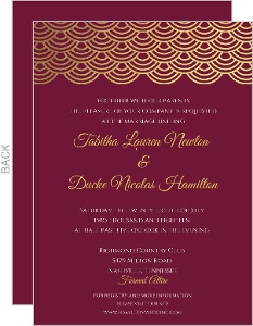 Elegant Cabernet Scallop Gold Foil Wedding Invitation