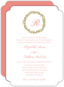 Classic Pink & Faux Gold Wreath Wedding Invitation