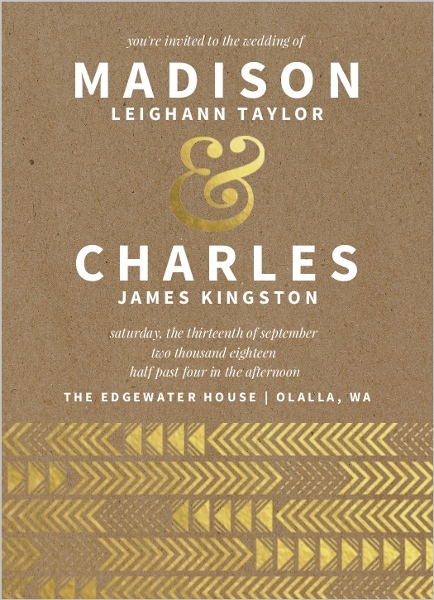 Faux Gold Foil Arrow Pattern Wedding Invitation