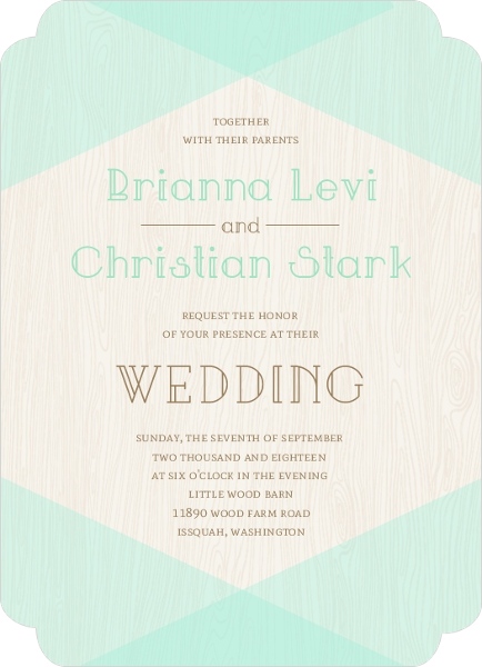Rustic Woodgrain & Mint Wedding Invitation