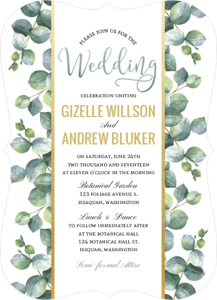 Greenery Watercolor Leaves Wedding Invitation