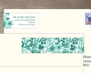 Green Watercolor Floral Pattern Address Label
