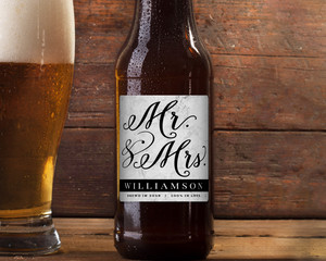 Modern Marble Mr & Mrs Beer Label