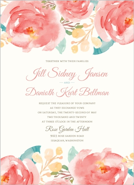 Pink Elegant Watercolor Flower Wedding Invite
