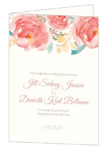 Pink Elegant Watercolor Flower Wedding Program