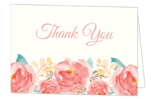 Pink Elegant Watercolor Flower Wedding Thank You Card