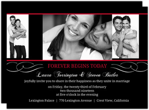 Red and Black Simple Swirl and Photo Wedding Invitation