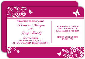 Bright Pink Butterfly Floral Wedding Invite