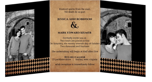 Rustic Black Flying Witch Halloween Wedding Invitation