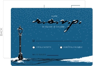 Whimsical Winter Snow Wedding Response Postcard