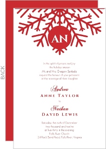 Snowflake Red Monogram Wedding Invitation